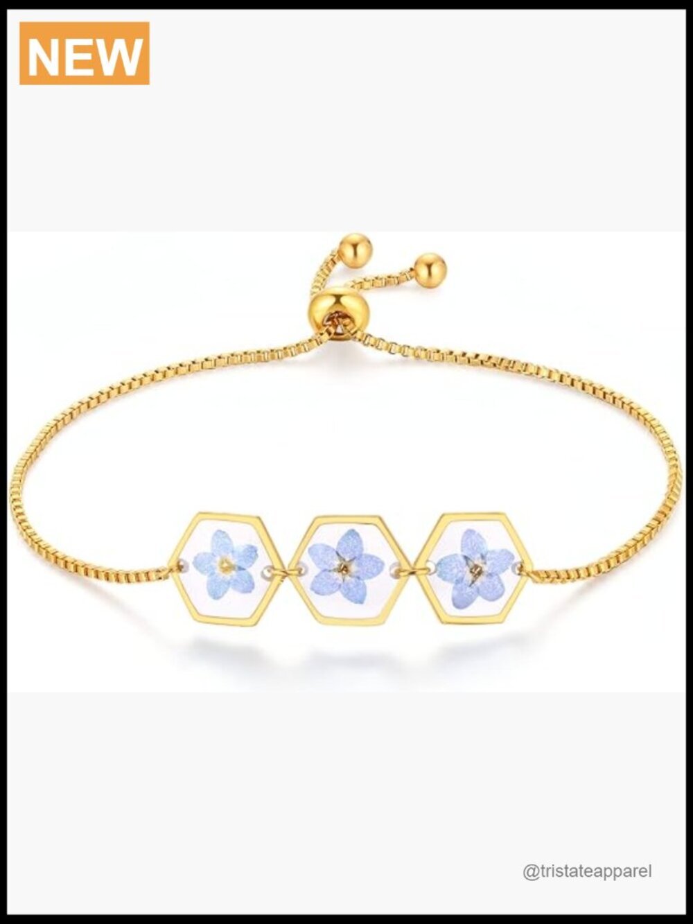 Pressed Wildflower Forget-Me-Not Bracelet 7.8in Handmade Charm Chain Jewelry